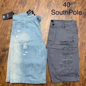 South Pole Blue and Gray Distressed Jean Shorts